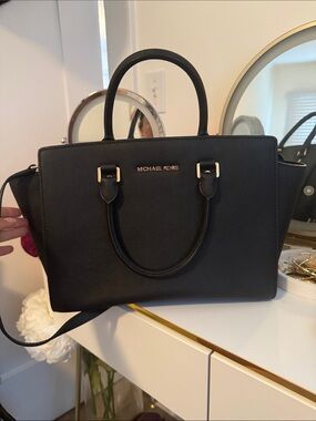 Michael Kors Black Saffiano Satchel with Gold Hardware